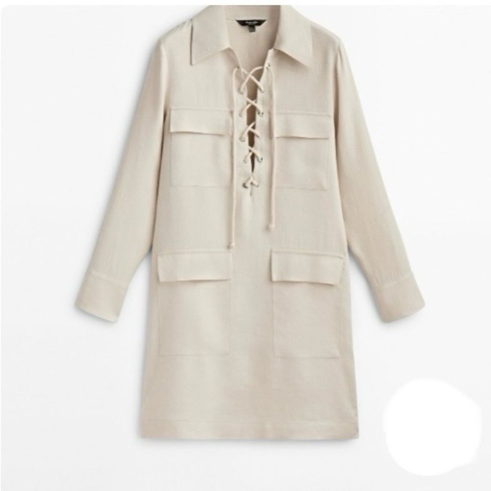 Massimo Dutti Tie‎ Up Pocket Dress Khaki S NWT